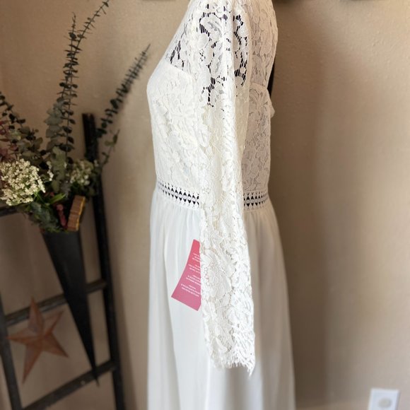 NWT Truth & Fable White/Cream Lace A-Line Midi Dress Open Back L - Picture 4 of 8